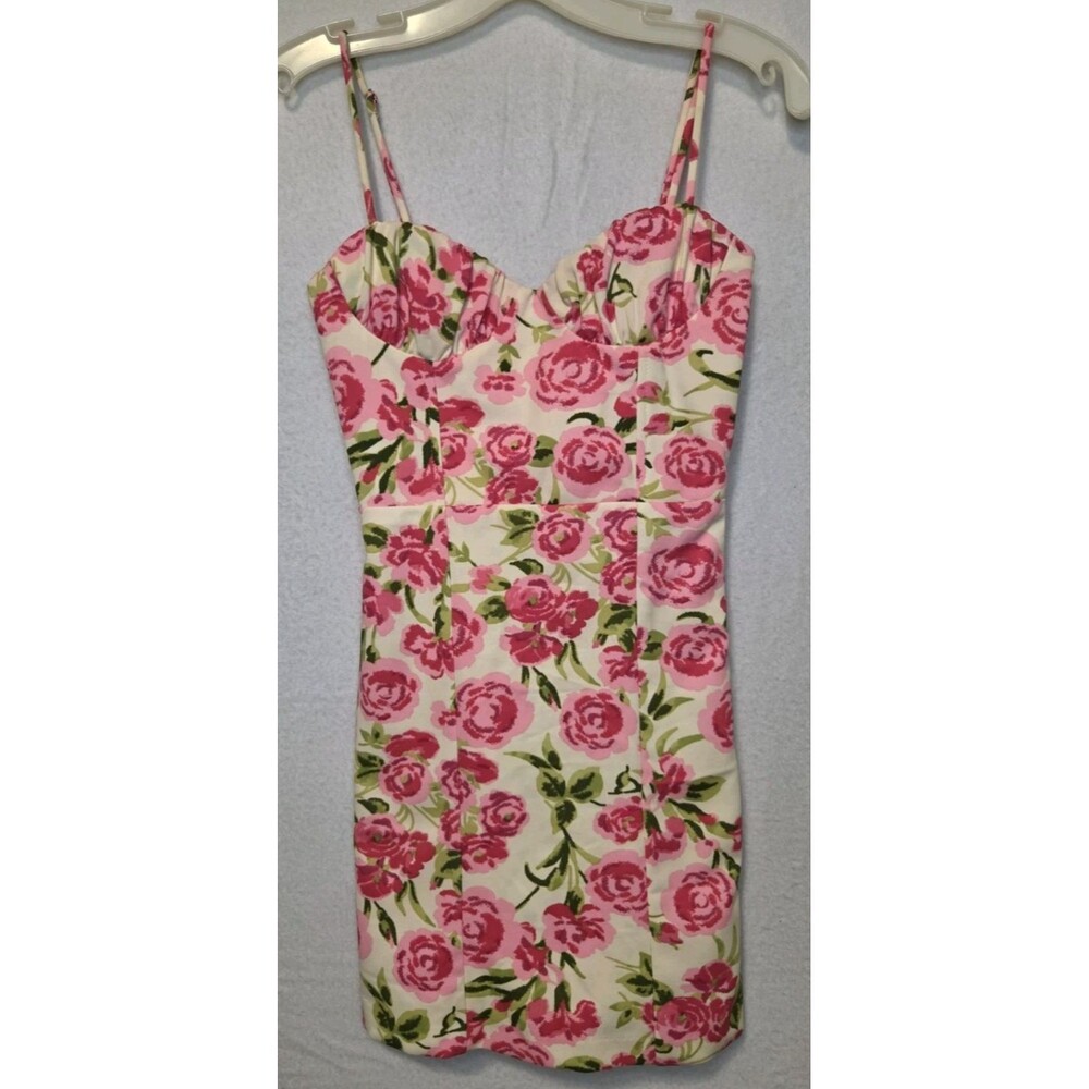 Zara XS Pink White Floral Corset Style Dress Blogger Fav Mini Short Party NEW